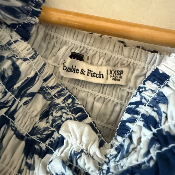 Abercrombie & Fitch Blue and White Floral Ruffle Sleeve Midi Dress, XXSP - Picture 7 of 12